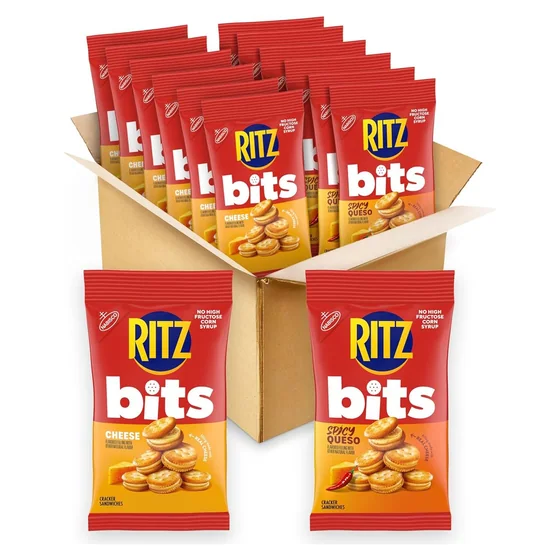 Nabisco RITZ Bits Cheese & Spicy Queso Cheese Sandwich Crackers Variety Pack, 12 snack packs