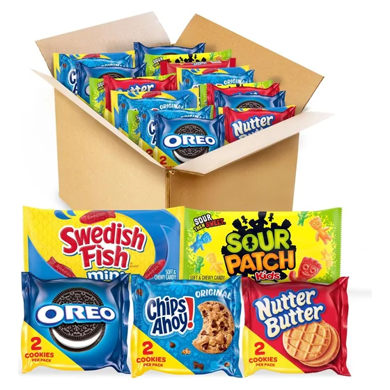 Nabisco OREO, CHIPS AHOY!, Nutter Butter, SOUR PATCH KIDS & SWEDISH FISH Candy & Cookies Variety Pack, 40 snack packs