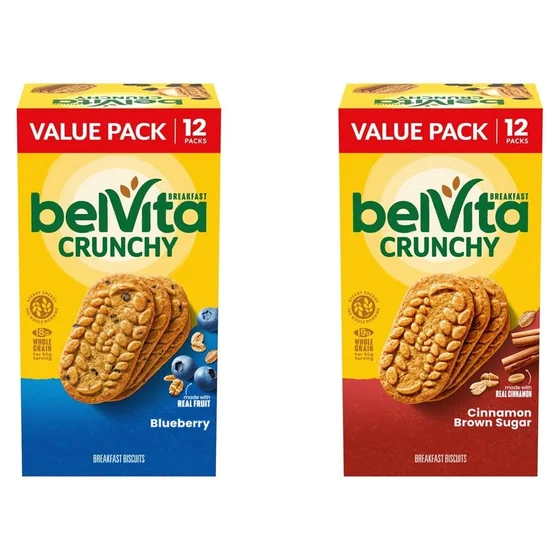 Nabisco belVita Breakfast Biscuits Variety Pack, Blueberry and Cinnamon Brown Sugar, 24 packs, 4 biscuits each