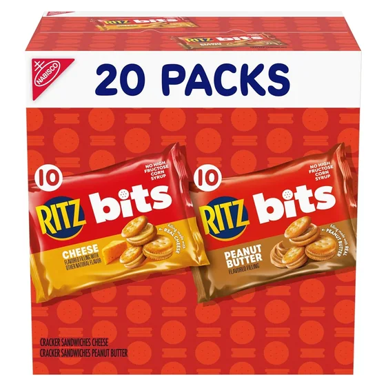 Nabisco RITZ Bits Peanut Butter & Cheese Sandwich Crackers Variety Pack, 20 snack packs