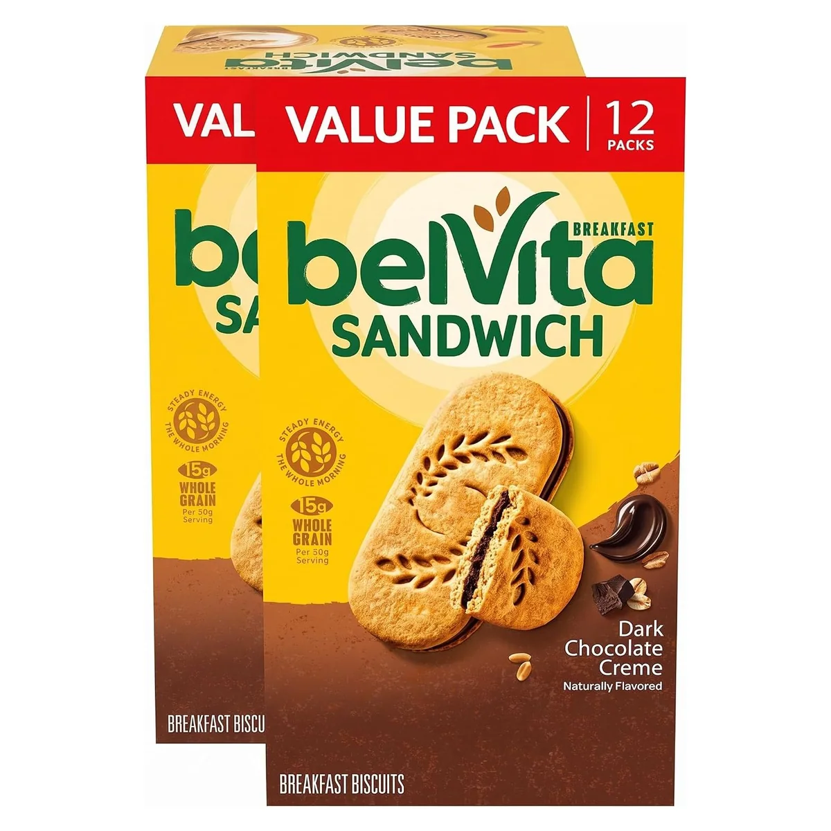 Nabisco belVita Breakfast Bar Biscuit Sandwiches, Dark Chocolate Creme, 24 packs, 2 biscuits each, photo 1 of 3