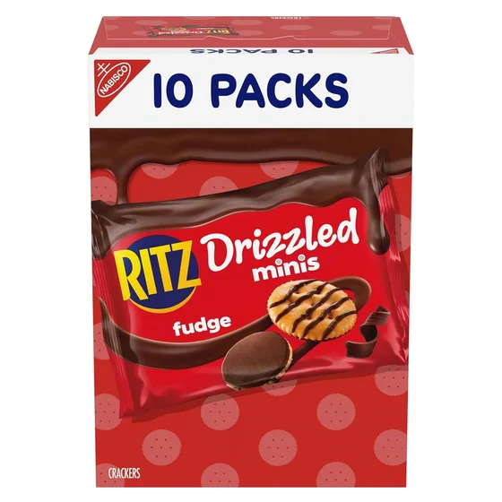 Nabisco RITZ Drizzled Minis Fudge Crackers, 10 snack packs