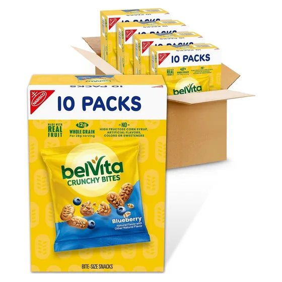 Nabisco belVita Bite Size Snacks, Blueberry Crunchy Bites, 40 packs, 1 oz each