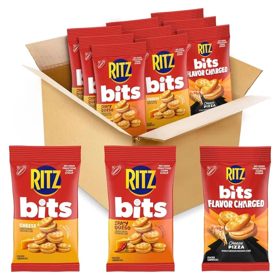 Nabisco RITZ Bits Flavor Charged Sandwich Crackers Variety Pack, 9 bags